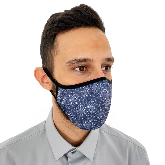 Blue Damascus Print Face Mask