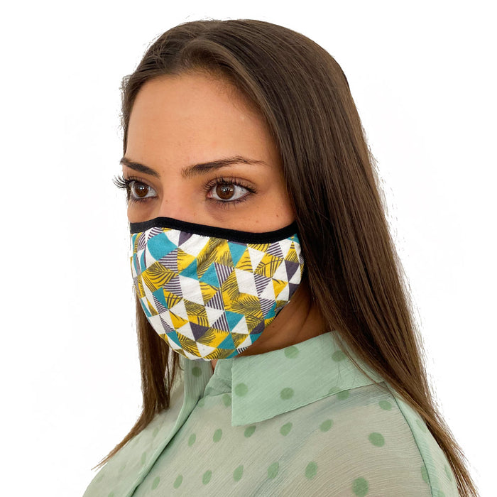 Yellow and Turquoise Geometric Print Face Mask