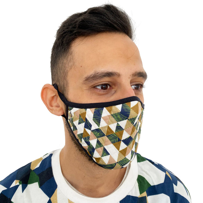 Green and Beige Geometric Print Face Mask