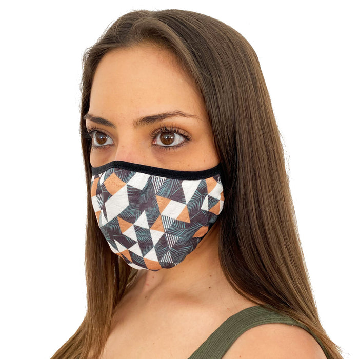 Green and Brown Geometric Print Face Mask